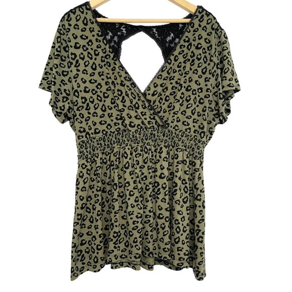 Torrid Whimsigoth Cheetah Print Top Women Size 3 Green Lace Smocked Fairy Grunge - Picture 1 of 9